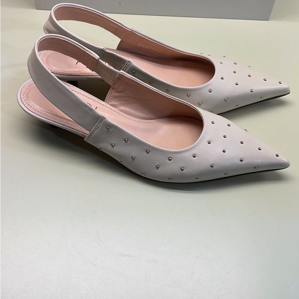 AGL Made in Italy White Studded Kitten Heel Slingback Pumps New With Tags - Picture 1 of 9